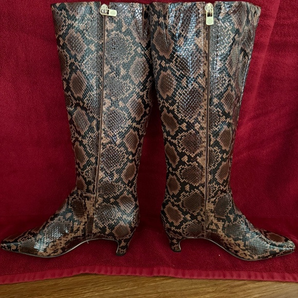 ANTONIO MELANIE Dark Brown  Python Snake Patent Leather  Boots SZ 8M Orig. $198 - Picture 5 of 10